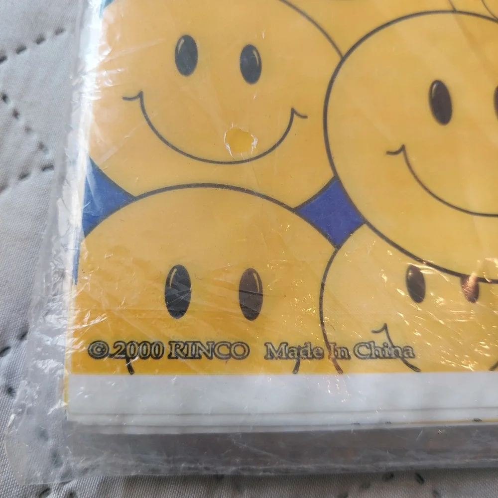 Vintage 2000 Rinco Smiley Face Party Loot Bags 8ct Y2K Retro Yellow Blue PSLBSMI